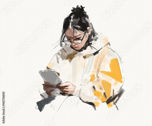 Wallpaper Mural Stylized Portrait of Person Reading with Abstract Background Torontodigital.ca