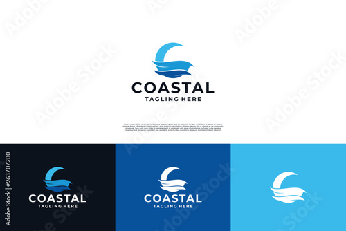 Minimalist letter C coastal logo design. C with wave logo combination