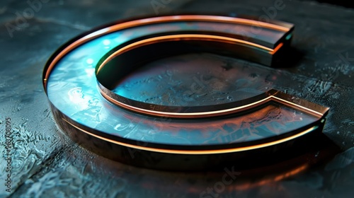 Sleek C emblem with a glowing, neon outline and metallic finish