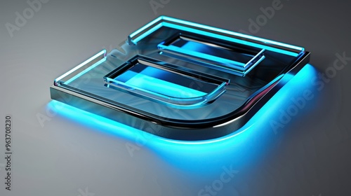 Sleek E emblem featuring a glowing neon outline and metallic finish
