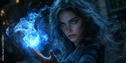 A powerful sorceress casting a spell