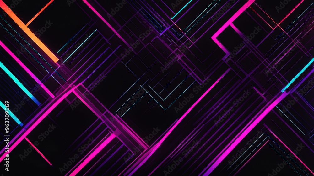 A vibrant abstract design featuring intersecting lines in neon colors on a dark background. A vibrant abstract design featuring intersecting lines in neon colors on a dark background.