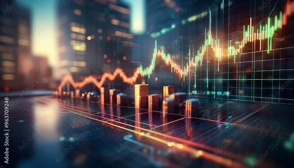 Fototapeta premium Urban Financial Market Trend Analysis Graph