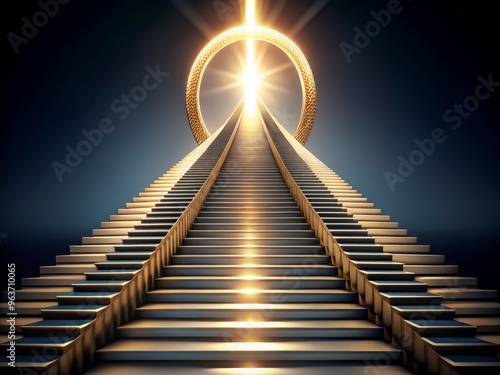 A captivating illustration of infinity as an endless stairway of identical, ornate steps, each one rising seamlessly into the next, set against a dark, gradient background photo