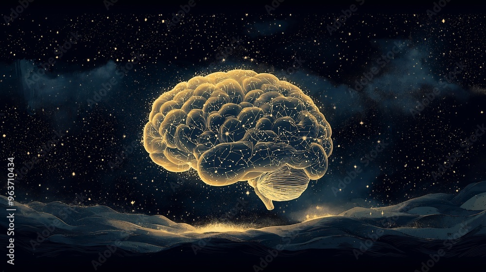 Golden Brain Night Sky Abstract Art Golden Brain Night Sky Abstract Art
