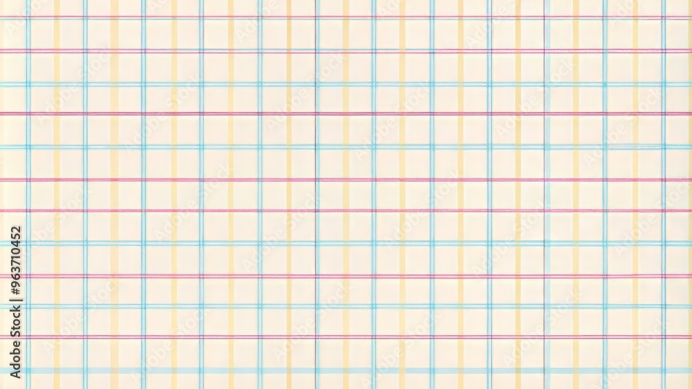 Soft pastel hues of pink, yellow, and blue creating a calming grid pattern on a creamy white background, with slightly varying line widths for visual interest. Soft pastel hues of pink, yellow, and blue creating a calming grid pattern on a creamy white background, with slightly varying line widths for visual interest.