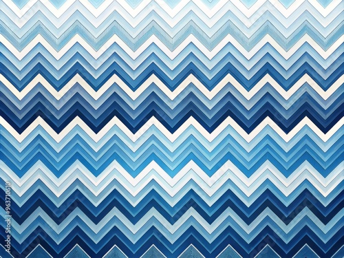 Geometrically precise chevrons in varying shades of blue, from icy pale to rich navy, set against a crisp white backdrop with subtle gradient shifts. photo