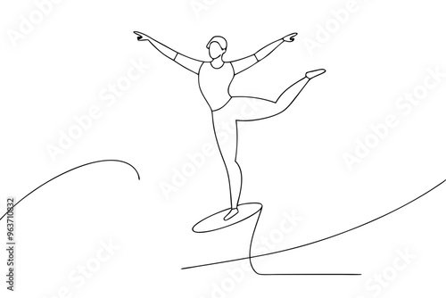 Elegant Line Drawing of a Gymnast Performing Artistic Curves