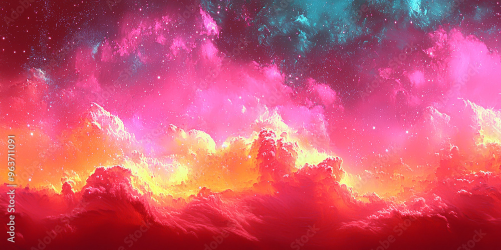 A dreamy sky with pink and blue clouds and stars. A dreamy sky with pink and blue clouds and stars.