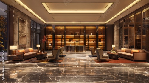 Wallpaper Mural Luxurious Hotel Lobby with Modern Design and Elegant Lighting for a Warm, Inviting Atmosphere Torontodigital.ca