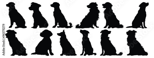 Dog silhouettes set, pet pack of vector silhouette design, isolated background