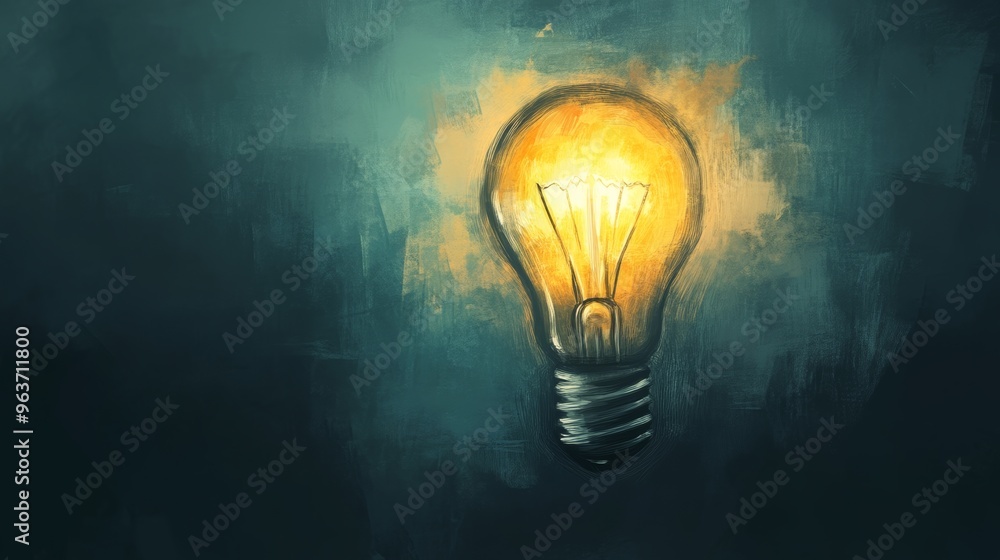 Glowing light bulb in abstract brush stroke Glowing light bulb in abstract brush stroke