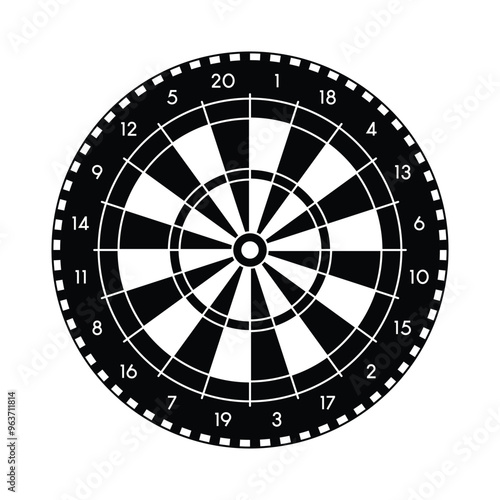 Vector Dartboard Black And White Icon Symbol Isolated On White Background