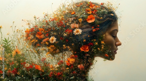 Woman Wildflower Meadow Floral Portrait