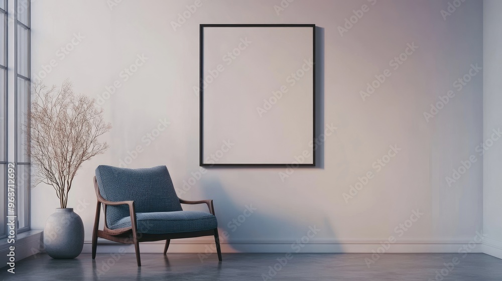 Minimalist interior design of modern living room with abstract art frame Minimalist interior design of modern living room with abstract art frame