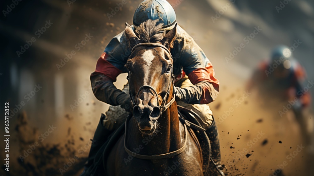 Jockey on racing horse. Champion. Hippodrome. Racetrack. Horse riding ...
