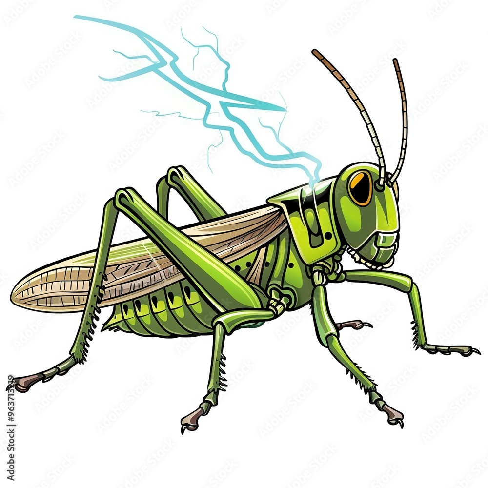 Fototapeta premium Grasshopper Lightning element animal cartoon isolated whitebackground 16:9