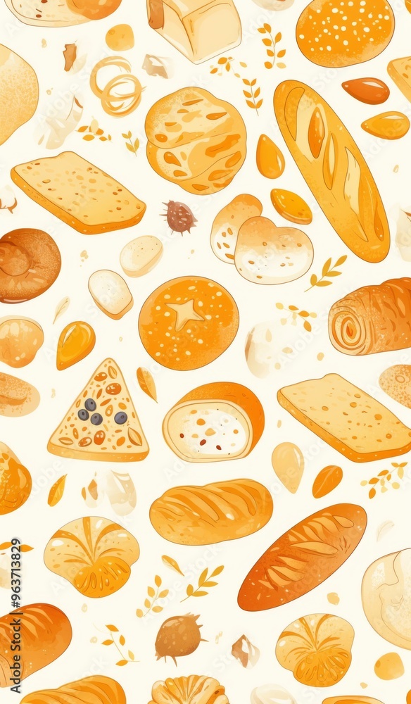 Various Breads and Pastries, Including Baguettes, Croissants, and Sourdough Loaves Various Breads and Pastries, Including Baguettes, Croissants, and Sourdough Loaves