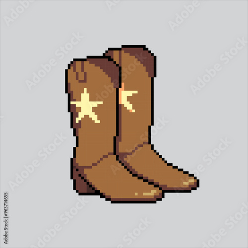 Pixel art illustration Cowboy Boots. Pixelated Leather Boots. Leather Cowboy Boots pixelated for the pixel art game and icon for website and video game. old school retro.