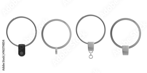 Collection Of Realistic Key Rings With Chain Vector Illustration.	