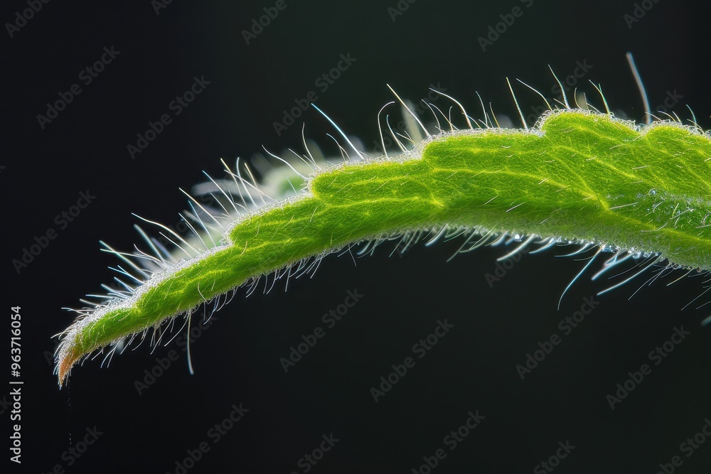 Close-up of a green rosebud emerging from a leaf, showcasing delicate hairs and water droplets in a lush garden setting during spring Close-up of a green rosebud emerging from a leaf, showcasing delicate hairs and water droplets in a lush garden setting during spring