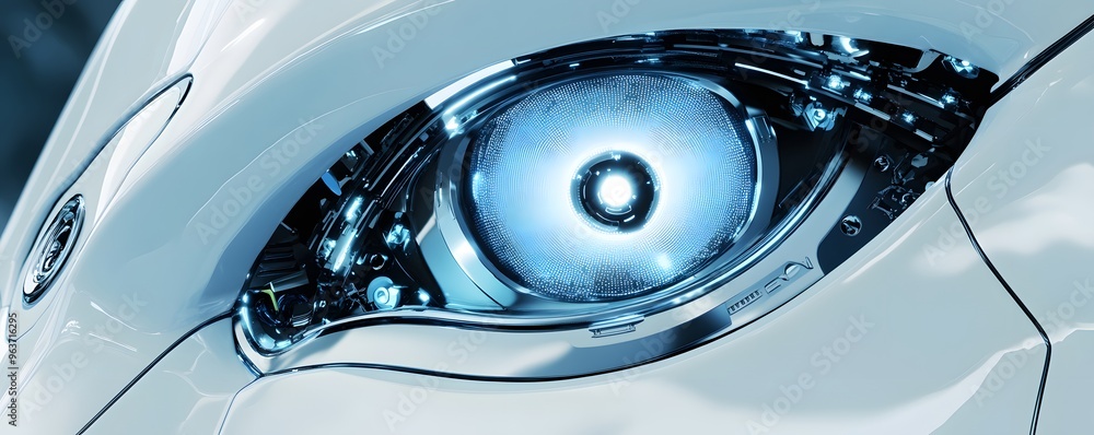 Futuristic Robotic Eye with Glowing Blue Lens Futuristic Robotic Eye with Glowing Blue Lens