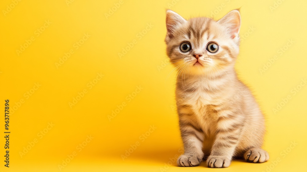 Fototapeta premium Adorable Scottish Fold Kitten on Yellow Background - Perfect for Your Design