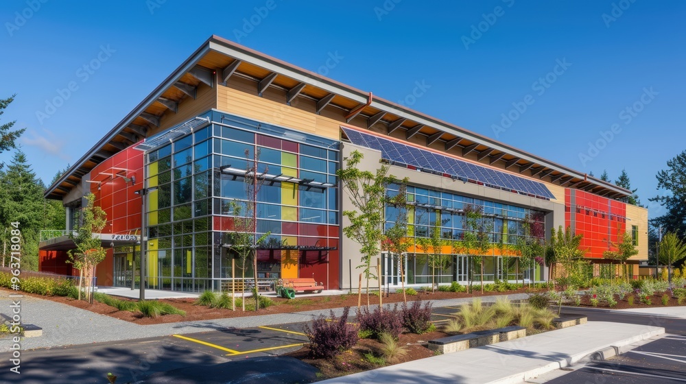 Modern Sustainable School Building with Solar Panels and Energy Efficient Design for Eco-friendly Education Modern Sustainable School Building with Solar Panels and Energy Efficient Design for Eco-friendly Education