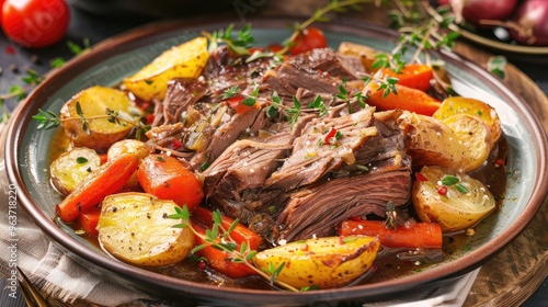 Savory Slow-Cooked Roast with Seasonal Vegetables and Herbs