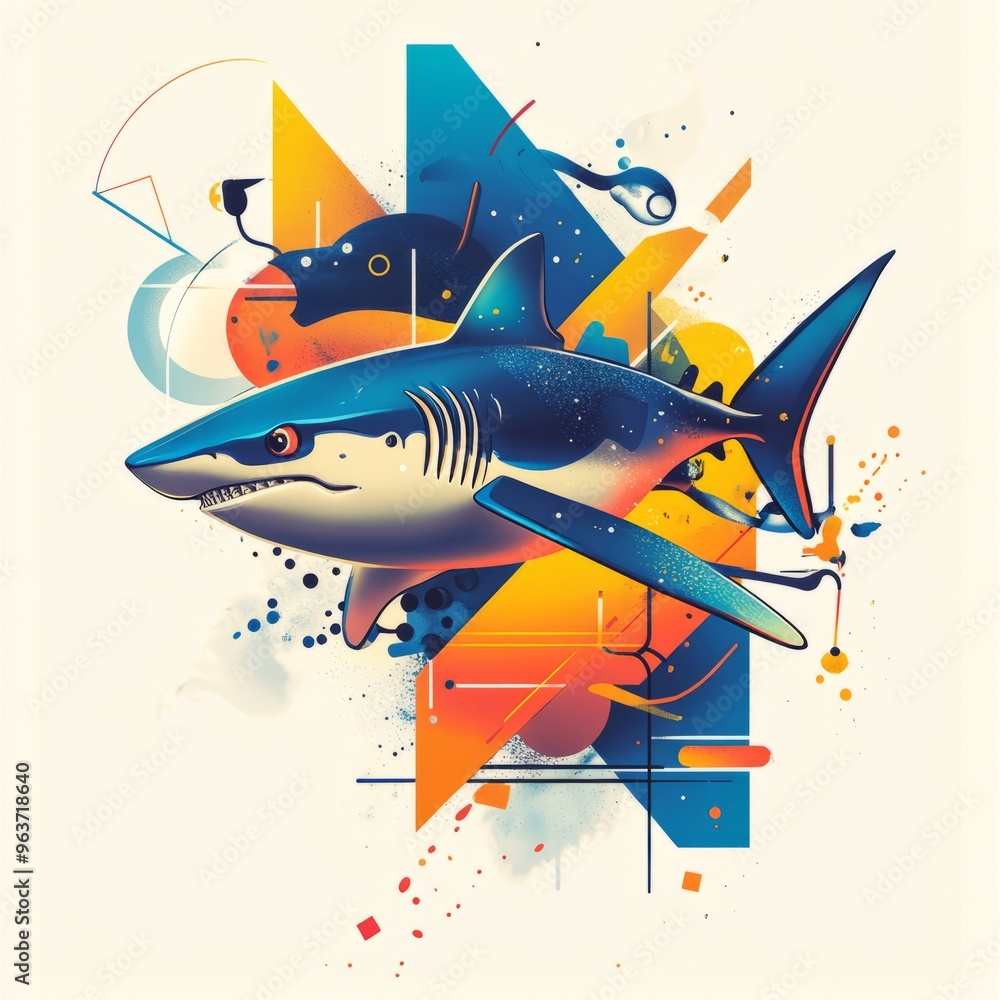 Naklejka premium Psychedelic Robot Shark Digital Illustration in Vibrant Colors
