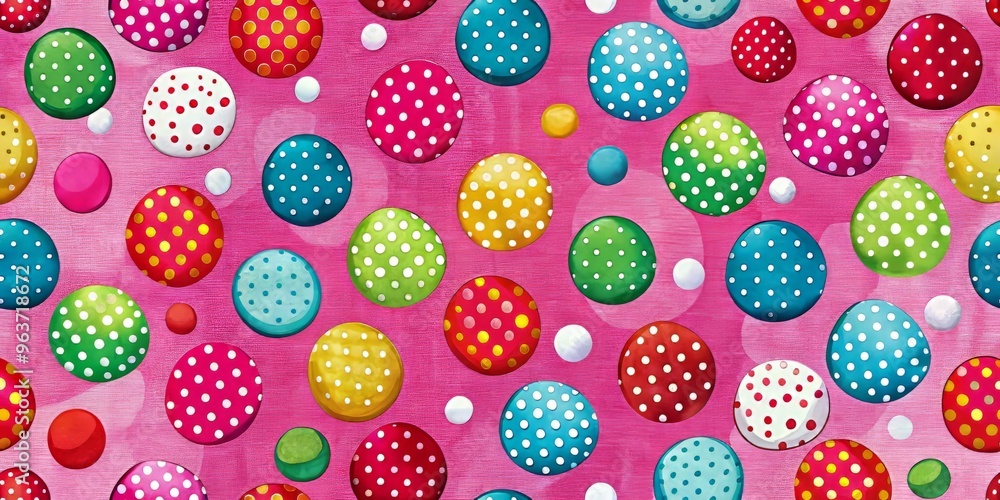 Whimsical polka dot design featuring deliberately mismatched and oversized dots, scattered across a vibrant, pink background, exuding playfulness and carefree spirit. Whimsical polka dot design featuring deliberately mismatched and oversized dots, scattered across a vibrant, pink background, exuding playfulness and carefree spirit.