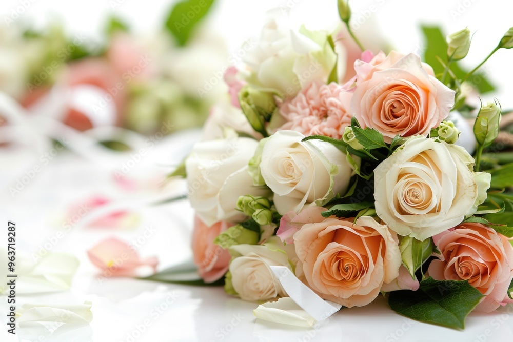 A bouquet of fresh flowers sits on a table, perfect for decorating or as a centerpiece A bouquet of fresh flowers sits on a table, perfect for decorating or as a centerpiece