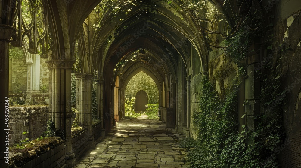 Enchanted Overgrown Archway in a Forgotten Stone Corridor Enchanted Overgrown Archway in a Forgotten Stone Corridor