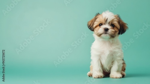 Adorable Shih Tzu Puppy Posing on Green Background - Perfect for Your Next Project