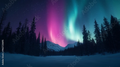 Breathtaking Aurora Borealis Display over Snowy Wilderness Landscape