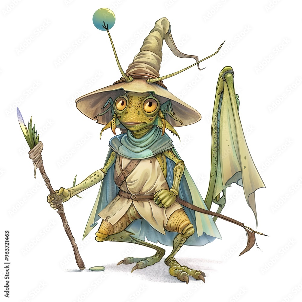 Fototapeta premium Grasshopper Summoner Occupation fantasy animal cartoon isolated whitebackground