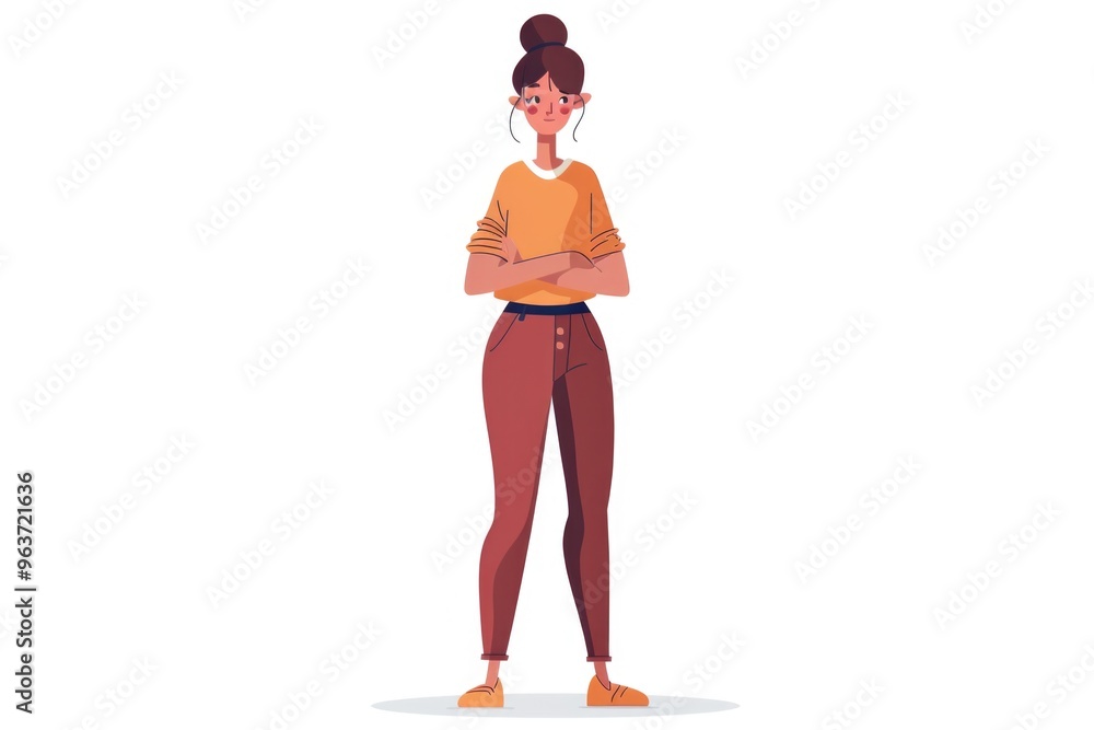 A woman standing with her arms crossed, possibly indicating confidence or assertiveness A woman standing with her arms crossed, possibly indicating confidence or assertiveness