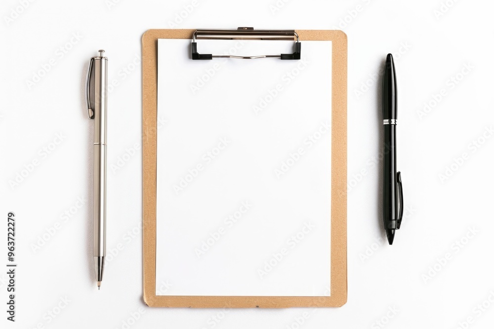 A clipboard with a pen and a pen holder on it, commonly used for note-taking and organization A clipboard with a pen and a pen holder on it, commonly used for note-taking and organization