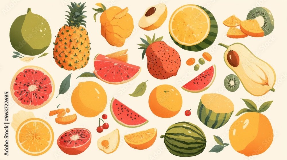 Healthy Vegetables and Fruits on White Background with Top Layout Design Healthy Vegetables and Fruits on White Background with Top Layout Design