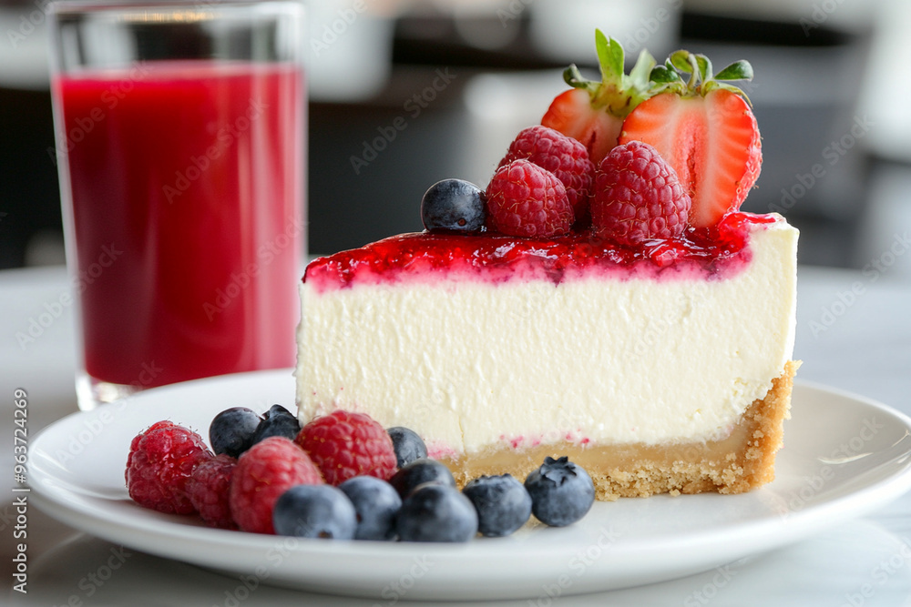 slice of cheesecake with strawberries, raspberries, and blueberries slice of cheesecake with strawberries, raspberries, and blueberries