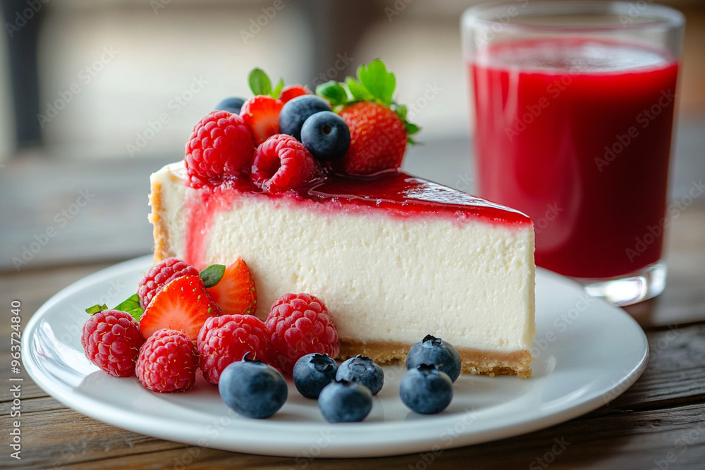 slice of cheesecake with strawberries, raspberries, and blueberries slice of cheesecake with strawberries, raspberries, and blueberries