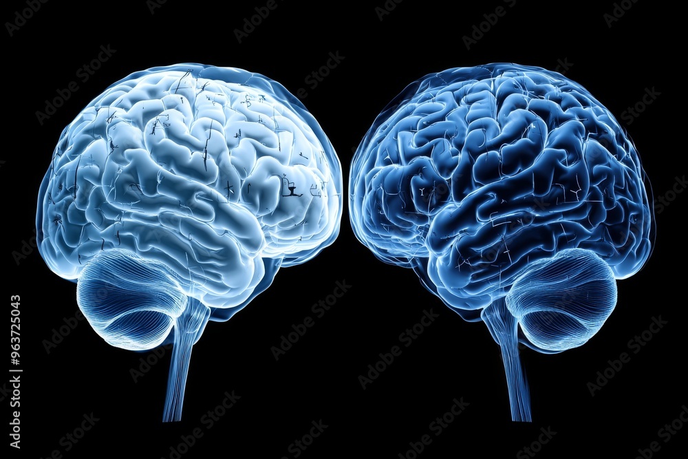 Neural horsepower Intellect Two realistic blue brains side by side ...