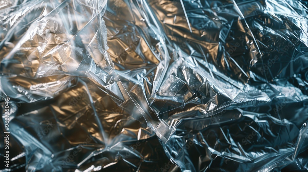 A close-up shot of a piece of tin foil with creases and folds A close-up shot of a piece of tin foil with creases and folds