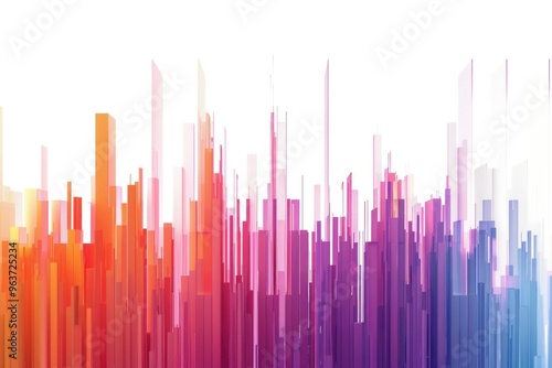 Cityscape with vibrant colors and towering buildings