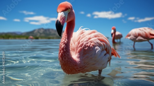 Portrait d'un flamant rose en vacances à la mer photo