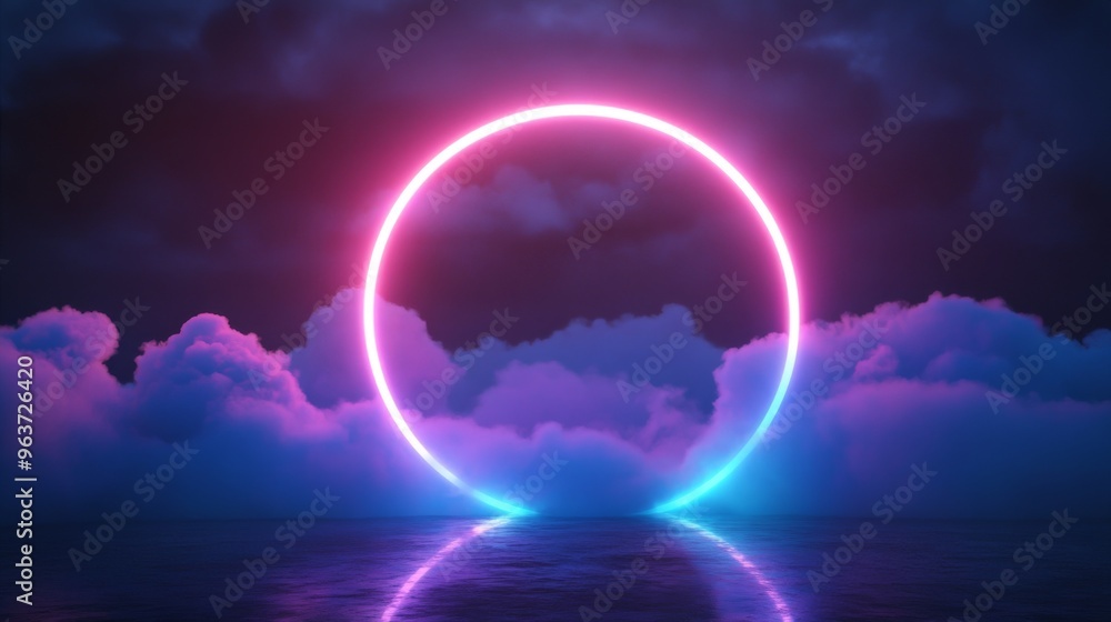 Ethereal Neon Circle in Cloudy Sky Ethereal Neon Circle in Cloudy Sky