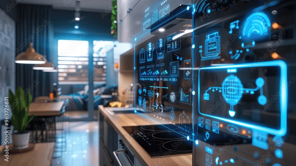 Futuristic Smart Kitchen with Digital Interfaces Futuristic Smart Kitchen with Digital Interfaces