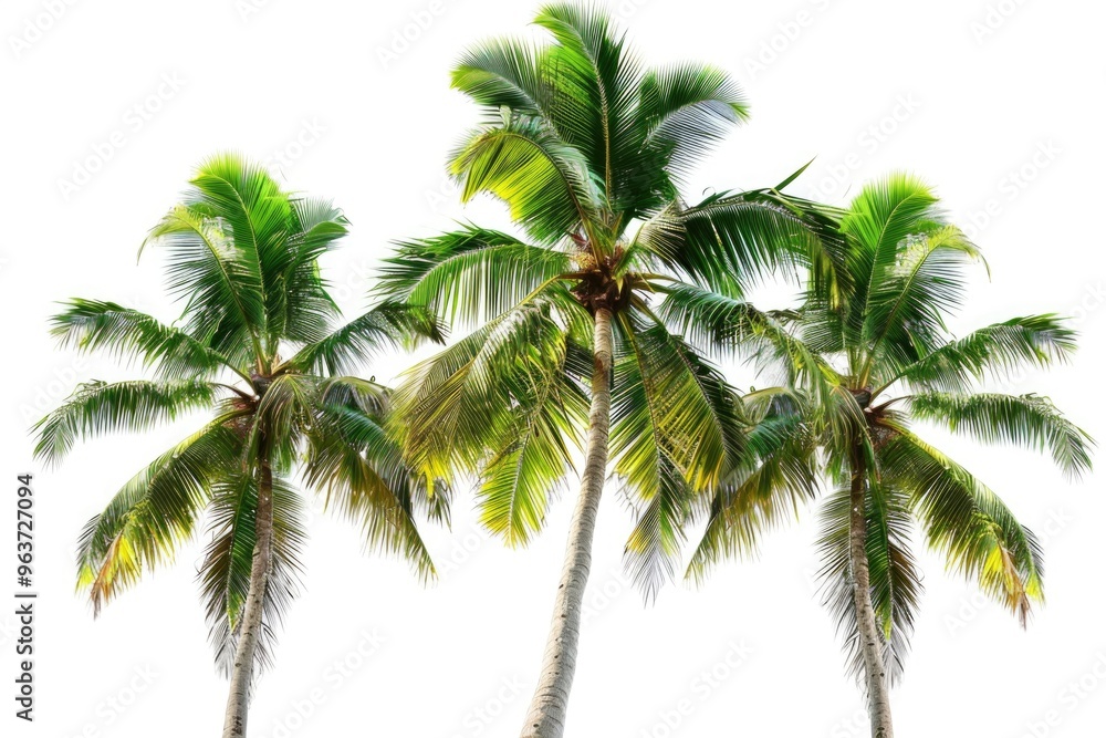 A group of palm trees against a clean and simple white background