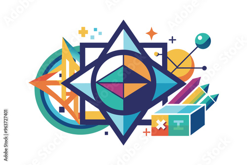 Colorful geometric design featuring shapes and patterns representing the beauty of mathematics in an abstract style, ideal for educational and creative purposes