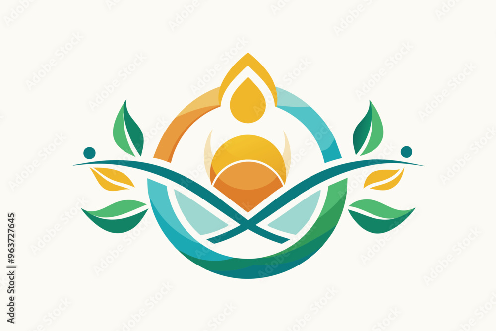A vibrant logo design featuring a sun and water drop symbolizing wellness, nature, and harmony in a modern artistic style A vibrant logo design featuring a sun and water drop symbolizing wellness, nature, and harmony in a modern artistic style